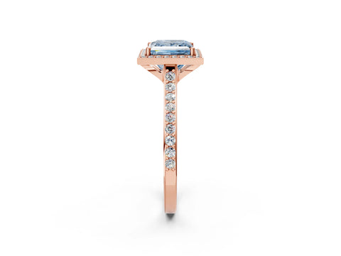 Rose gold Fancy Blue Princess Cut Halo Round Diamond Pavé Band with Four-Prong Setting_5