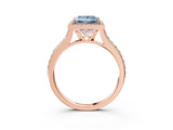 Rose gold Fancy Blue Princess Cut Halo Round Diamond Pavé Band with Four-Prong Setting_6