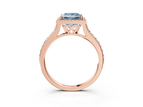Rose gold Fancy Blue Princess Cut Halo Round Diamond Pavé Band with Four-Prong Setting_6