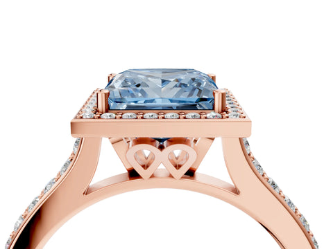 Rose gold Fancy Blue Princess Cut Halo Round Diamond Pavé Band with Four-Prong Setting_7