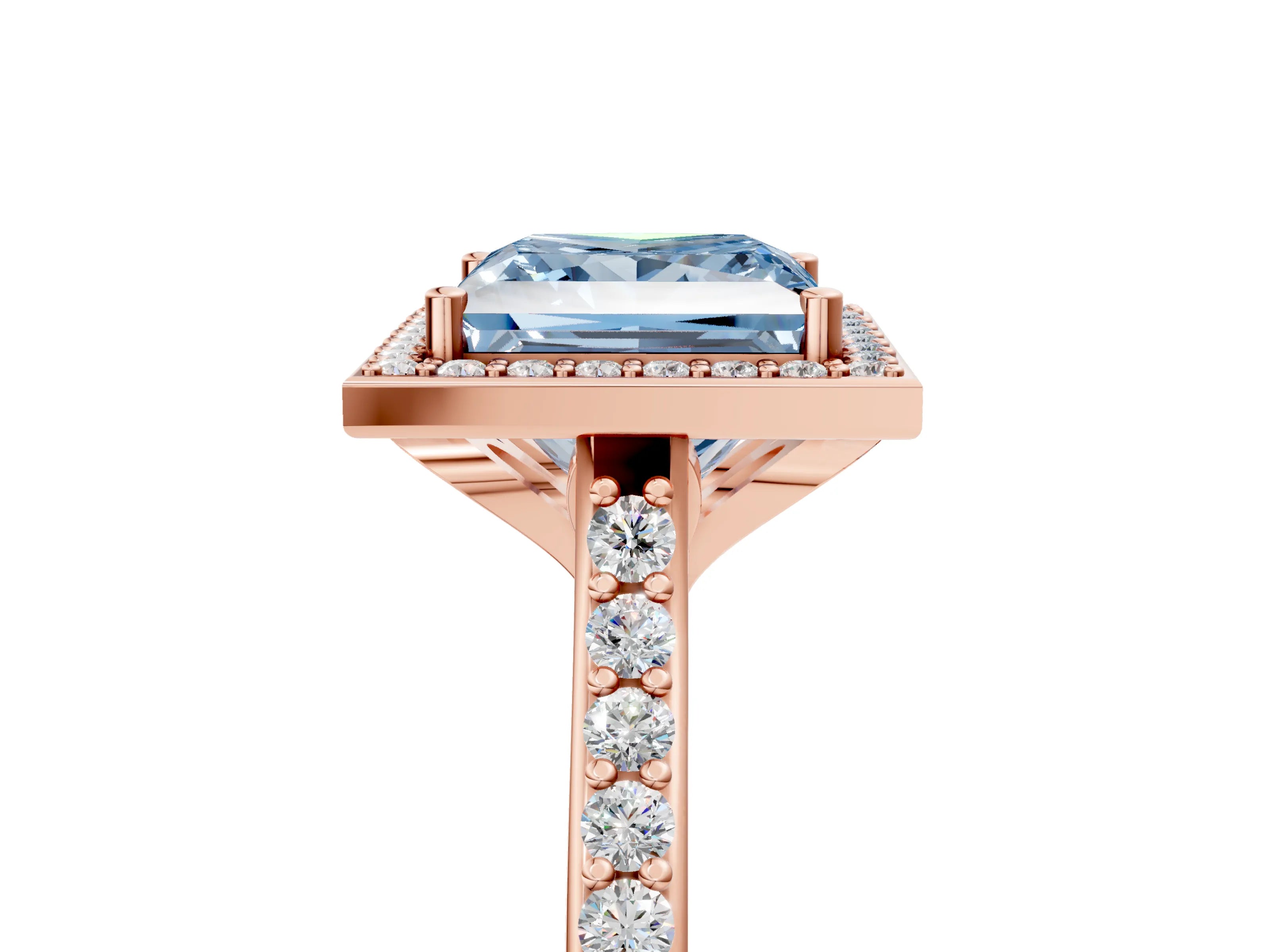Rose gold Fancy Blue Princess Cut Halo Round Diamond Pavé Band with Four-Prong Setting_8