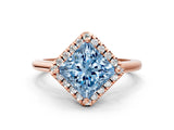 Rose gold Fancy Blue Princess Cut Halo Round Diamond Solitaire Engagement Ring with Pave Band and Four-Prong Setting_12