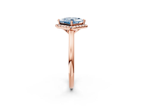 Rose gold Fancy Blue Princess Cut Halo Round Diamond Solitaire Engagement Ring with Pave Band and Four-Prong Setting_14