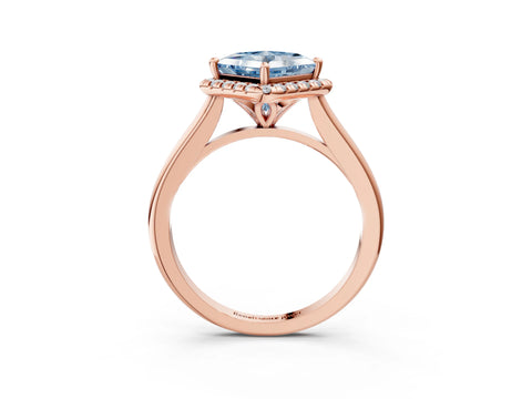 Rose gold Fancy Blue Princess Cut Halo Round Diamond Solitaire Engagement Ring with Pave Band and Four-Prong Setting_15