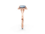 Rose gold Fancy Blue Princess Cut Halo Round Diamond Solitaire Ring with Pavé Band and Four-Prong Setting_14