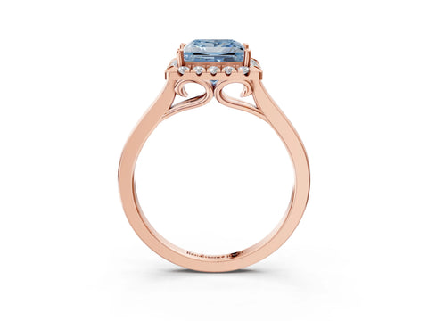 Rose gold Fancy Blue Princess Cut Halo Round Diamond Solitaire Ring with Pavé Band and Four-Prong Setting_15