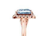 Rose gold Fancy Blue Princess Cut Halo Round Diamond Solitaire Ring with Pavé Band and Four-Prong Setting_17