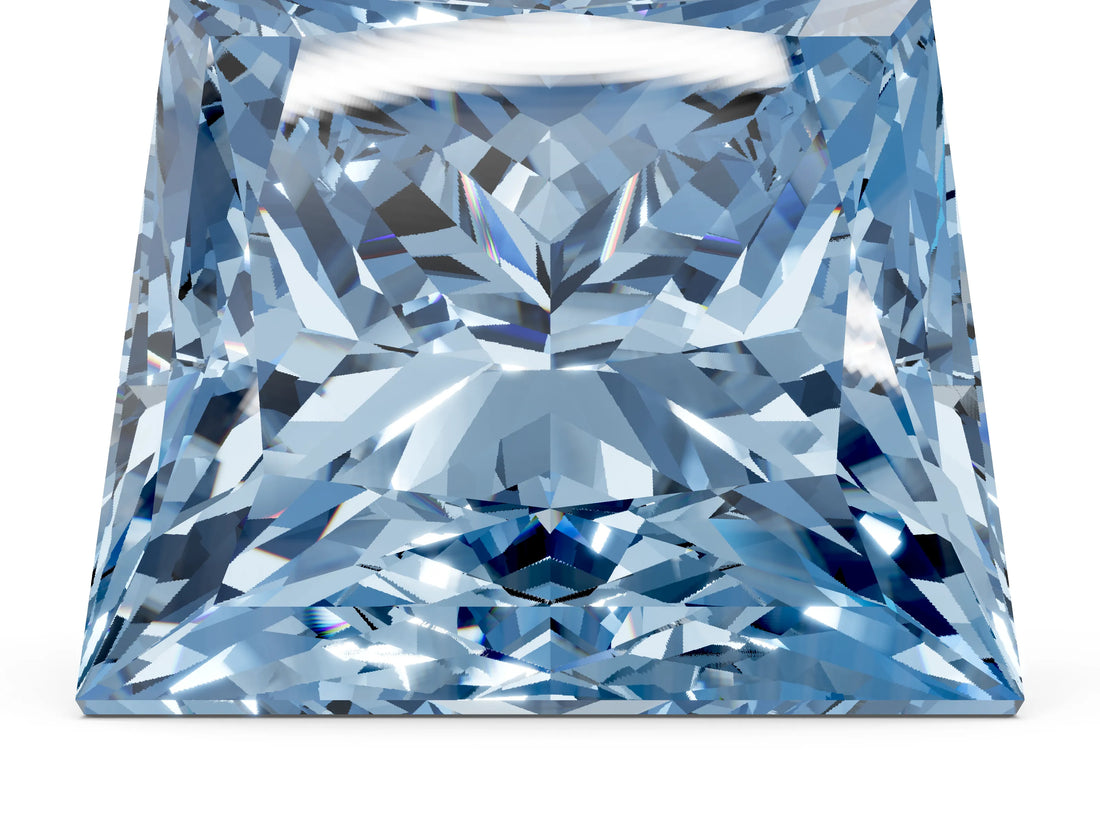 Rose gold Fancy Blue Princess Cut Halo Round Diamond Solitaire Ring with Pavé Band and Four-Prong Setting_48