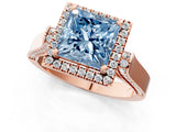 Rose gold Fancy Blue Princess Cut Halo Round Diamond Twist Band with Four-Prong Setting_1