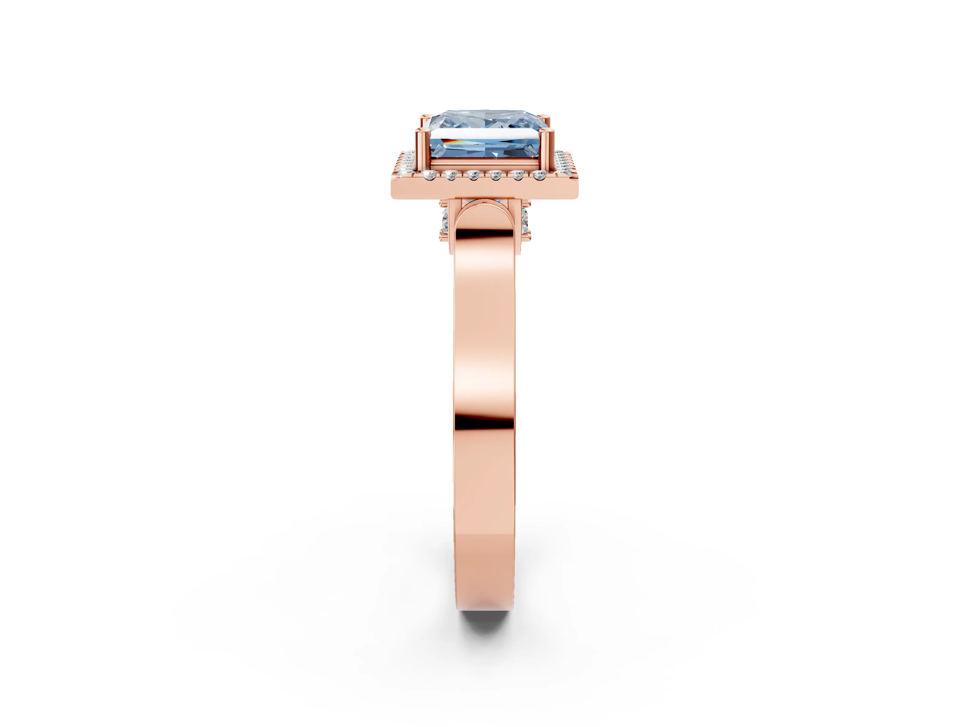 Rose gold Fancy Blue Princess Cut Halo Round Diamond Twist Band with Four-Prong Setting_2