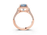 Rose gold Fancy Blue Princess Cut Halo Round Diamond Twist Band with Four-Prong Setting_3