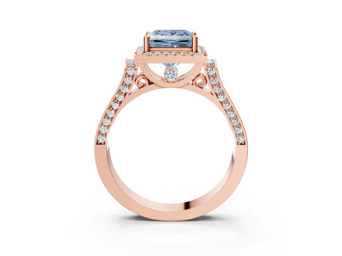 Rose gold Fancy Blue Princess Cut Halo Round Diamond Twist Band with Four-Prong Setting_3