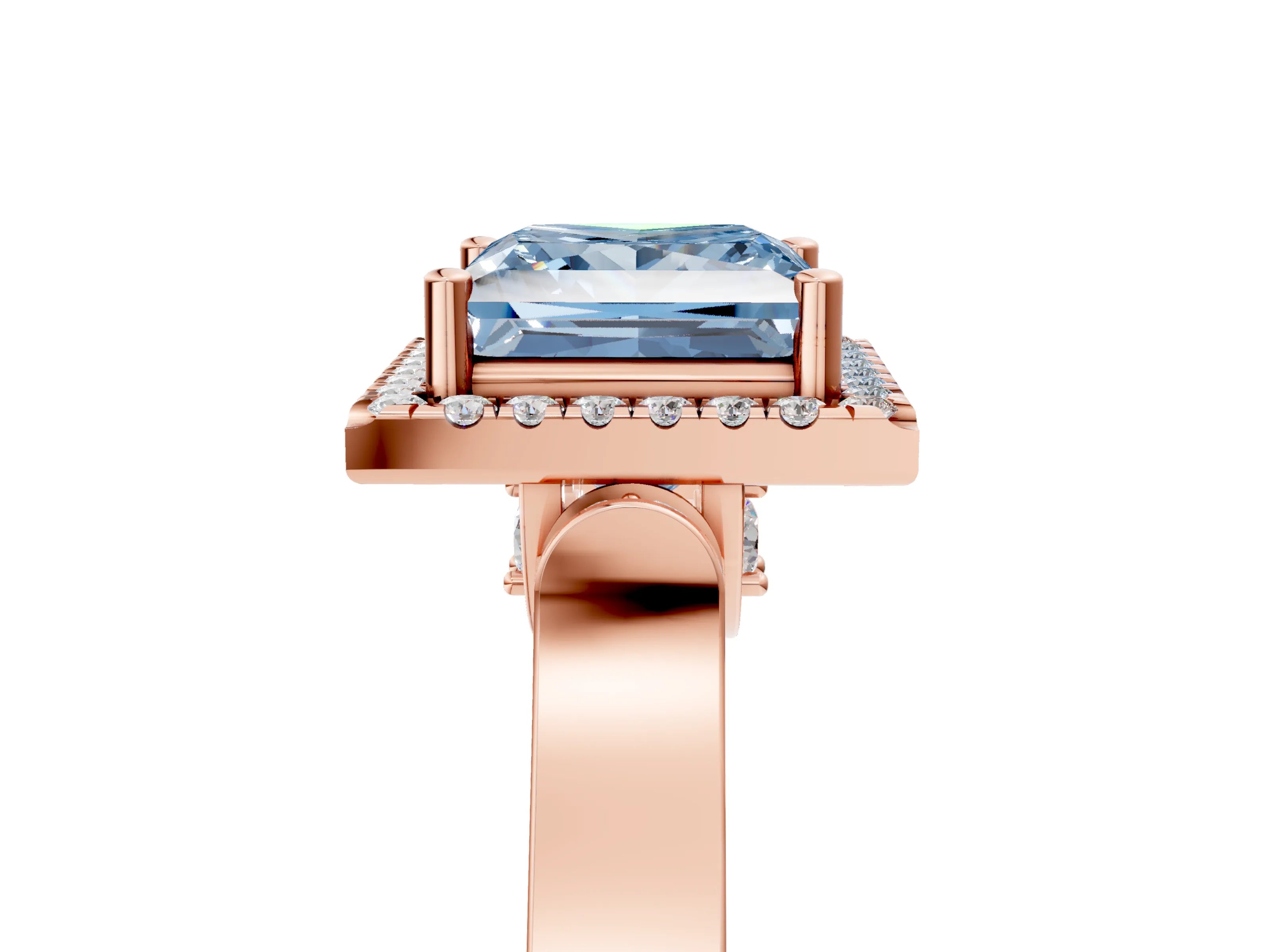 Rose gold Fancy Blue Princess Cut Halo Round Diamond Twist Band with Four-Prong Setting_5