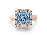 Rose gold Fancy Blue Princess  Cut Halo Solitaire Engagement Ring with Square Band and Four-Prong Setting_114