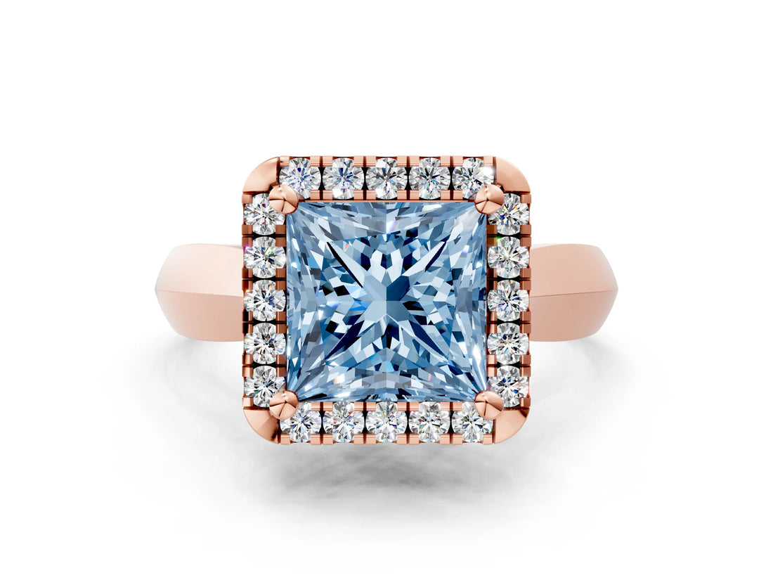 Rose gold Fancy Blue Princess  Cut Halo Solitaire Engagement Ring with Square Band and Four-Prong Setting_66