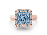 Rose gold Fancy Blue Princess  Cut Halo Solitaire Engagement Ring with Square Band and Four-Prong Setting_66