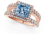 Rose gold Fancy Blue Princess  Cut Halo Split Shank Diamond Ring with Four-Prong Setting_46