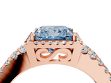 Rose gold Fancy Blue Princess  Cut Halo Split Shank Diamond Ring with Four-Prong Setting_49
