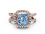Rose gold Fancy Blue Princess  Cut Halo Split Shank Pave Set Ring_78