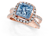 Rose gold Fancy Blue Princess  Cut Halo Split Shank Pave Set Ring_79