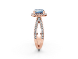 Rose gold Fancy Blue Princess  Cut Halo Split Shank Pave Set Ring_80