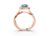 Rose gold Fancy Blue Princess  Cut Halo Split Shank Pave Set Ring_81