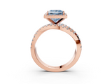 Rose gold Fancy Blue Princess  Cut Halo Split Shank Prong Setting Ring_64