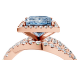 Rose gold Fancy Blue Princess  Cut Halo Split Shank Prong Setting Ring_65