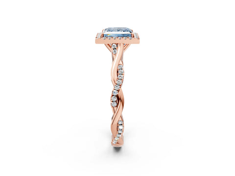 Rose gold Fancy Blue Princess Cut Halo Twist Band with Four-Prong Setting_14