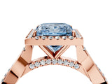 Rose gold Fancy Blue Princess Cut Halo Twist Band with Four-Prong Setting_16