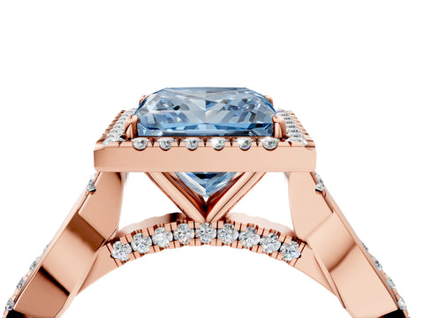 Rose gold Fancy Blue Princess Cut Halo Twist Band with Four-Prong Setting_16