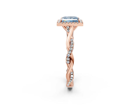Rose gold Fancy Blue Princess Cut Halo Twist Band with Four-Prong Setting_2