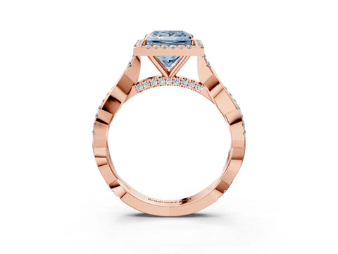Rose gold Fancy Blue Princess Cut Halo Twist Band with Four-Prong Setting_3
