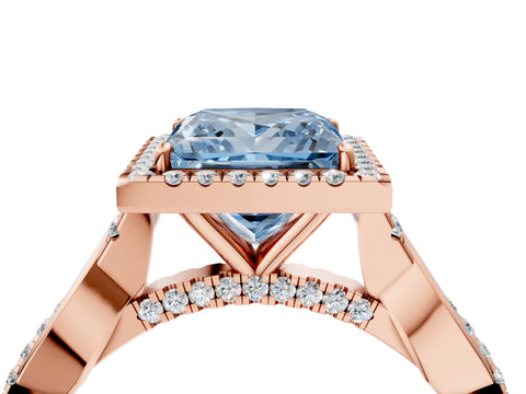 Rose gold Fancy Blue Princess Cut Halo Twist Band with Four-Prong Setting_4