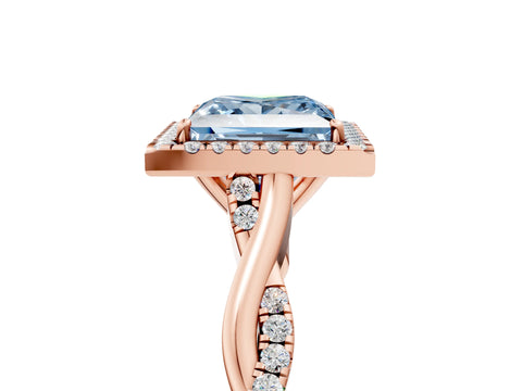 Rose gold Fancy Blue Princess Cut Halo Twist Band with Four-Prong Setting_5