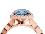 Rose gold Fancy Blue Princess  Cut Halo Twisted Band Four-Prong Ring_24