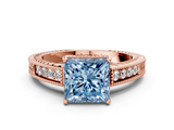 Rose gold Fancy Blue Princess  Cut Milgrain Channel Set Engagement Ring with Solitaire Prong Setting_48
