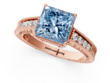 Rose gold Fancy Blue Princess  Cut Milgrain Channel Set Engagement Ring with Solitaire Prong Setting_49
