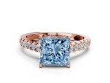 Rose gold Fancy Blue Princess  Cut Pavé Band Solitaire Ring with Four-Prong Setting_42