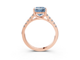 Rose gold Fancy Blue Princess  Cut Pavé Band Solitaire Ring with Four-Prong Setting_45