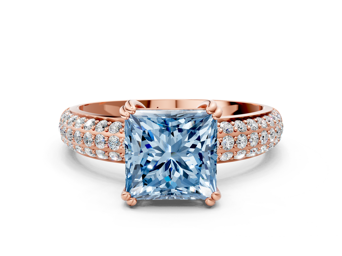 Rose gold Fancy Blue Princess  Cut Pave Diamond Engagement Ring with Channel Set Band and Four-Prong Setting_20
