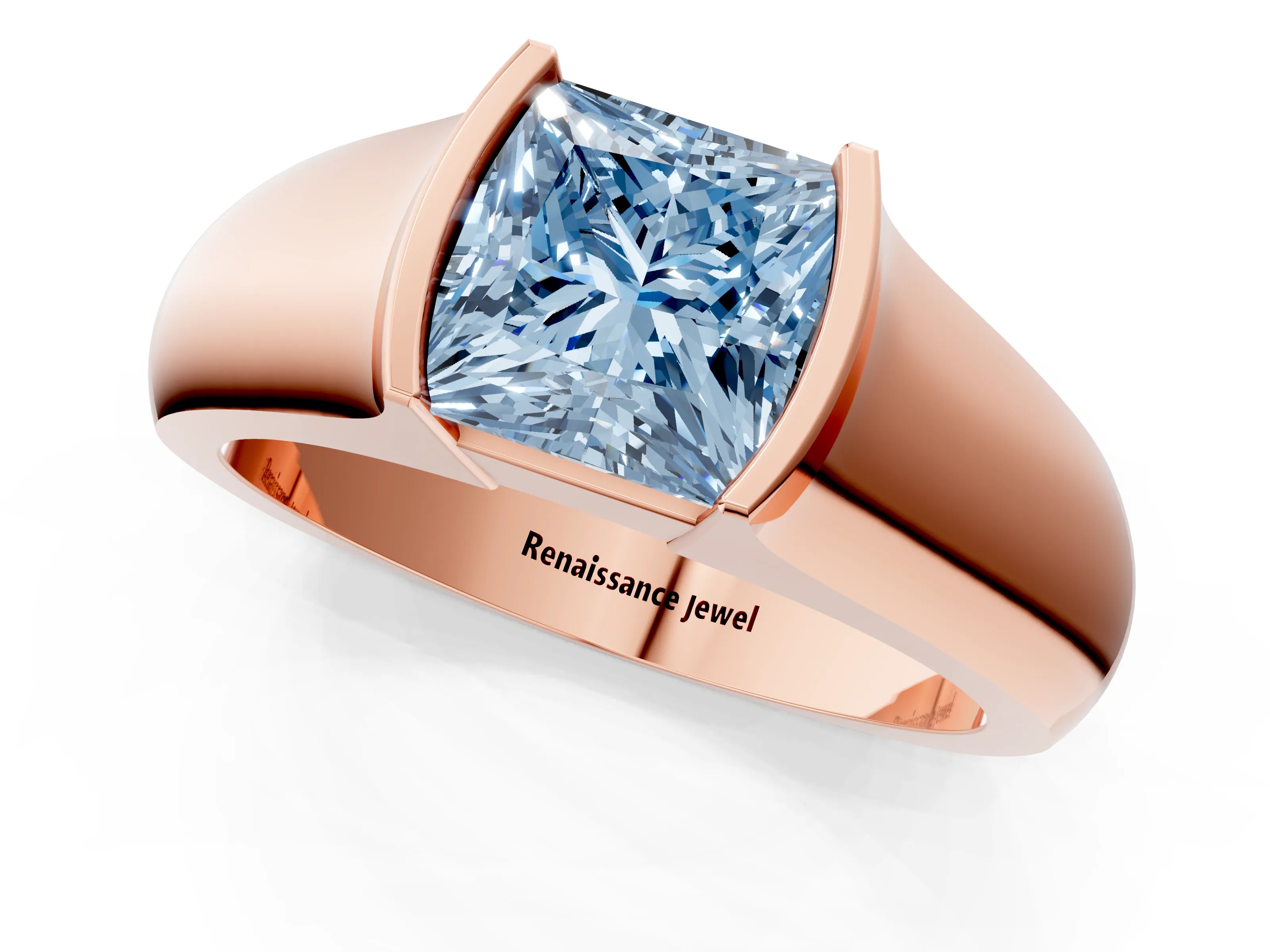 Rose gold Fancy Blue Princess Cut Solitaire Bezel Set Diamond Ring with Wide Band_1