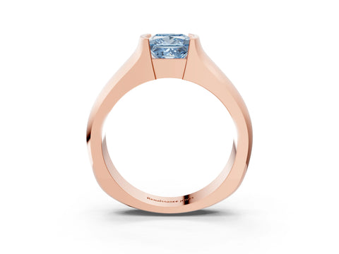 Rose gold Fancy Blue Princess Cut Solitaire Bezel Set Diamond Ring with Wide Band_3