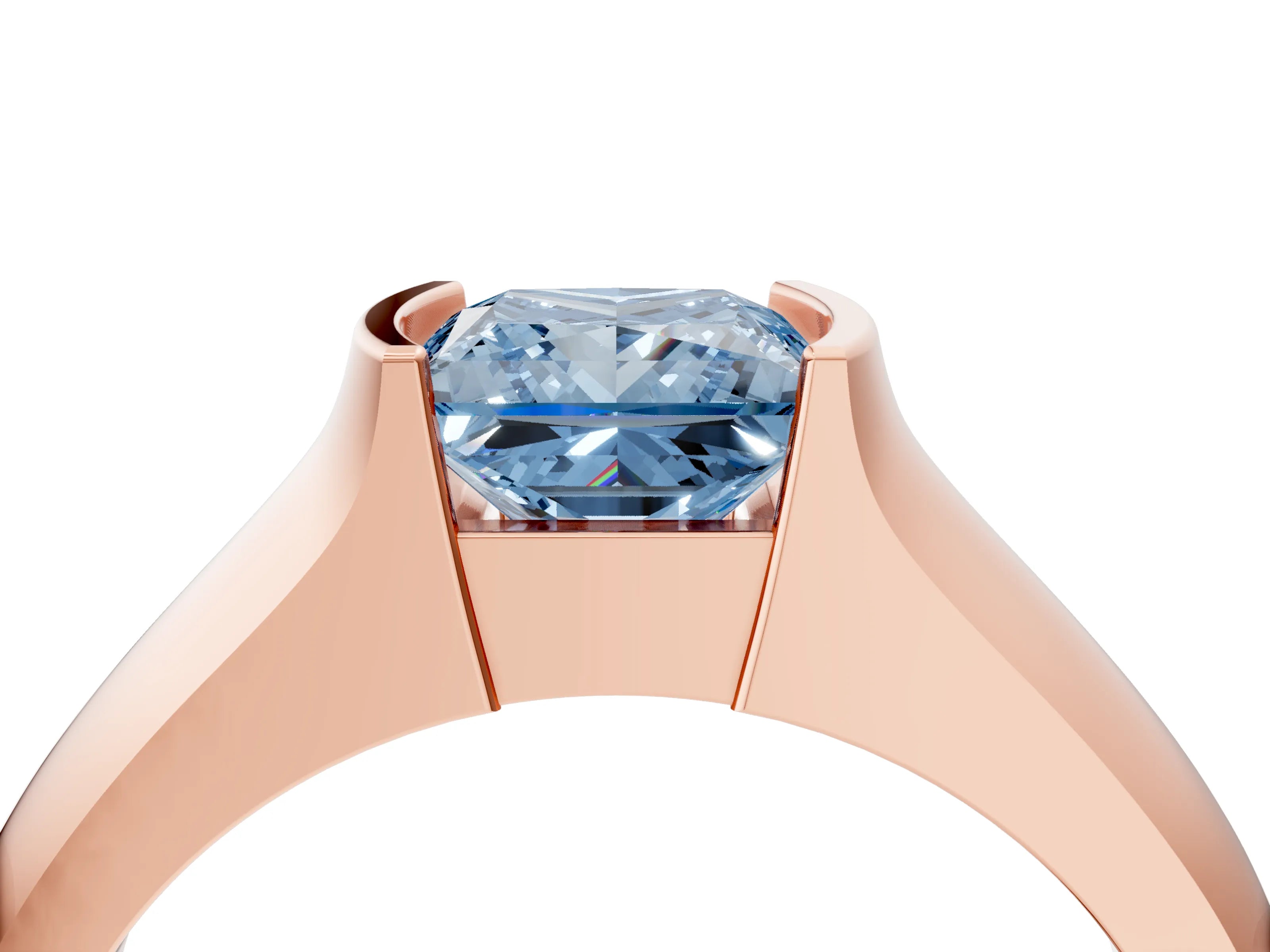 Rose gold Fancy Blue Princess Cut Solitaire Bezel Set Diamond Ring with Wide Band_4