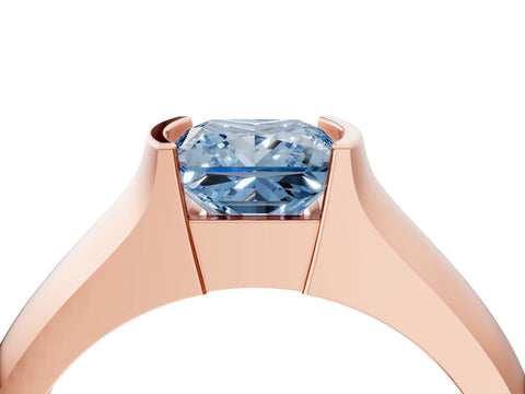 Rose gold Fancy Blue Princess Cut Solitaire Bezel Set Diamond Ring with Wide Band_4