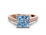Rose gold Fancy Blue Princess Cut Solitaire Cathedral Diamond Engagement Ring with Channel-Set Band and Four-Prong Setting_3