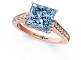 Rose gold Fancy Blue Princess Cut Solitaire Cathedral Diamond Engagement Ring with Channel-Set Band and Four-Prong Setting_4