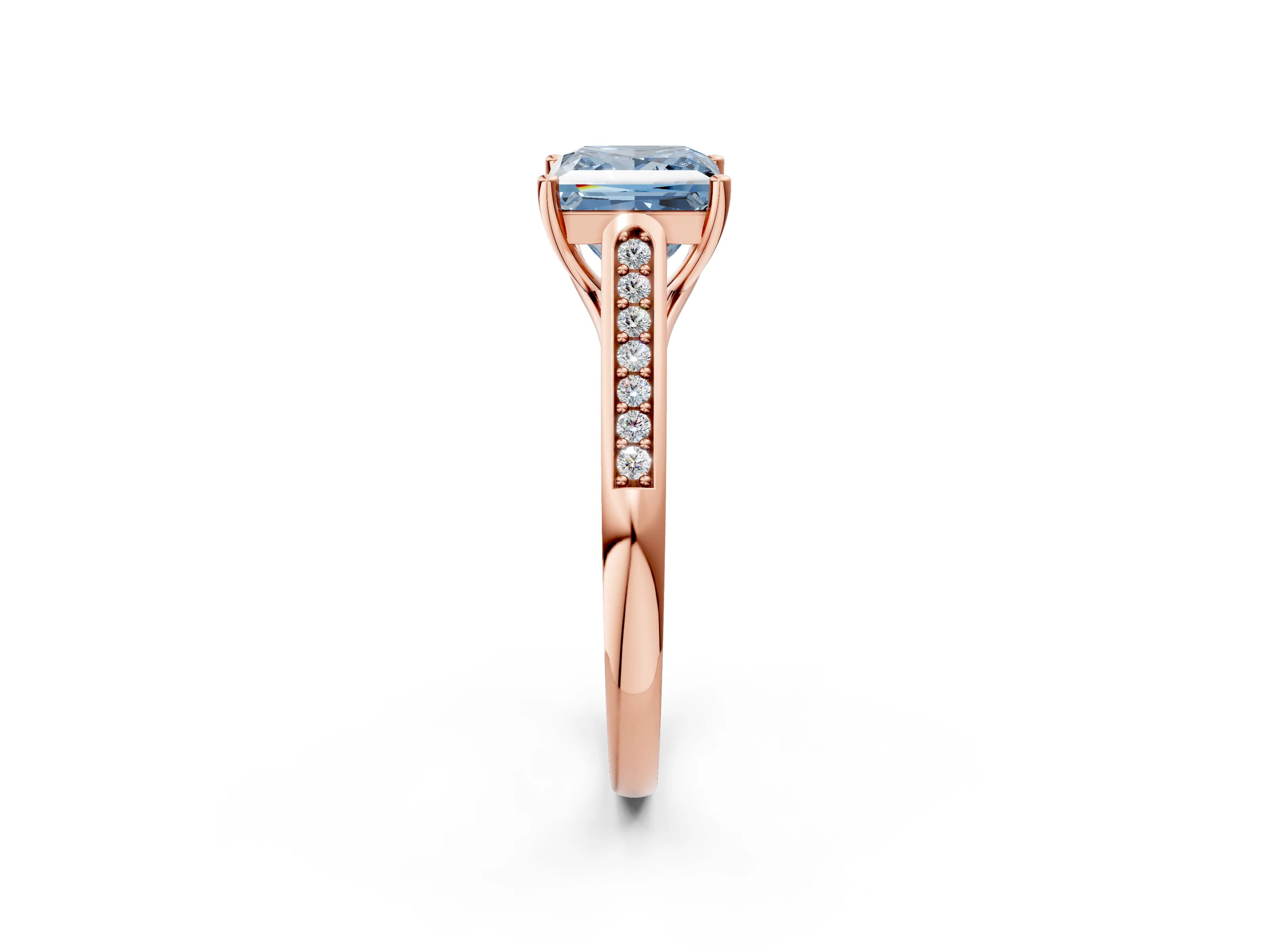 Rose gold Fancy Blue Princess Cut Solitaire Cathedral Diamond Engagement Ring with Channel-Set Band and Four-Prong Setting_5
