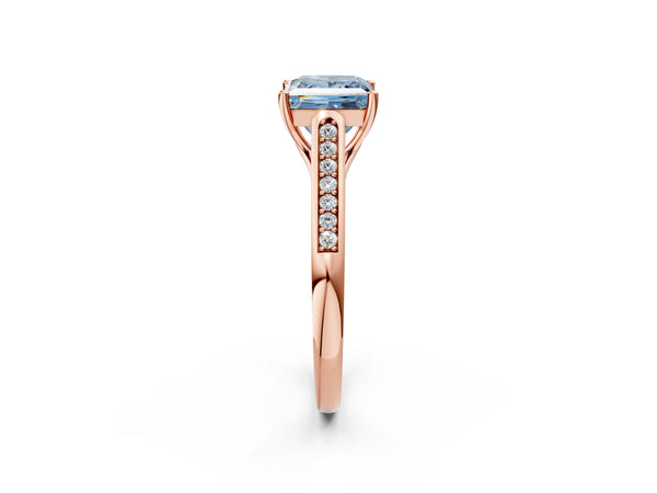 Rose gold Fancy Blue Princess Cut Solitaire Cathedral Diamond Engagement Ring with Channel-Set Band and Four-Prong Setting