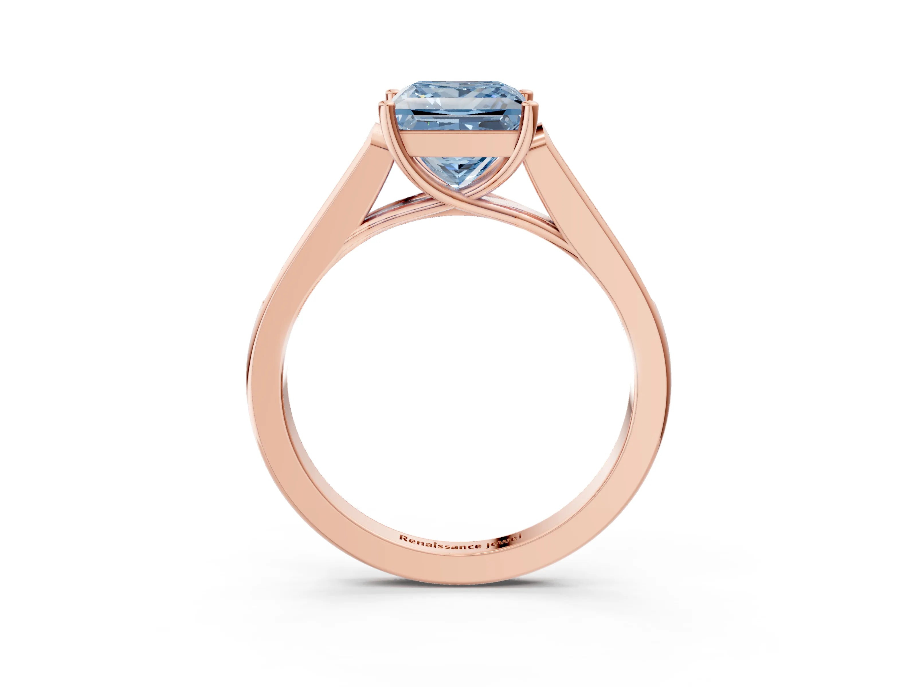 Rose gold Fancy Blue Princess Cut Solitaire Cathedral Diamond Engagement Ring with Channel-Set Band and Four-Prong Setting_6